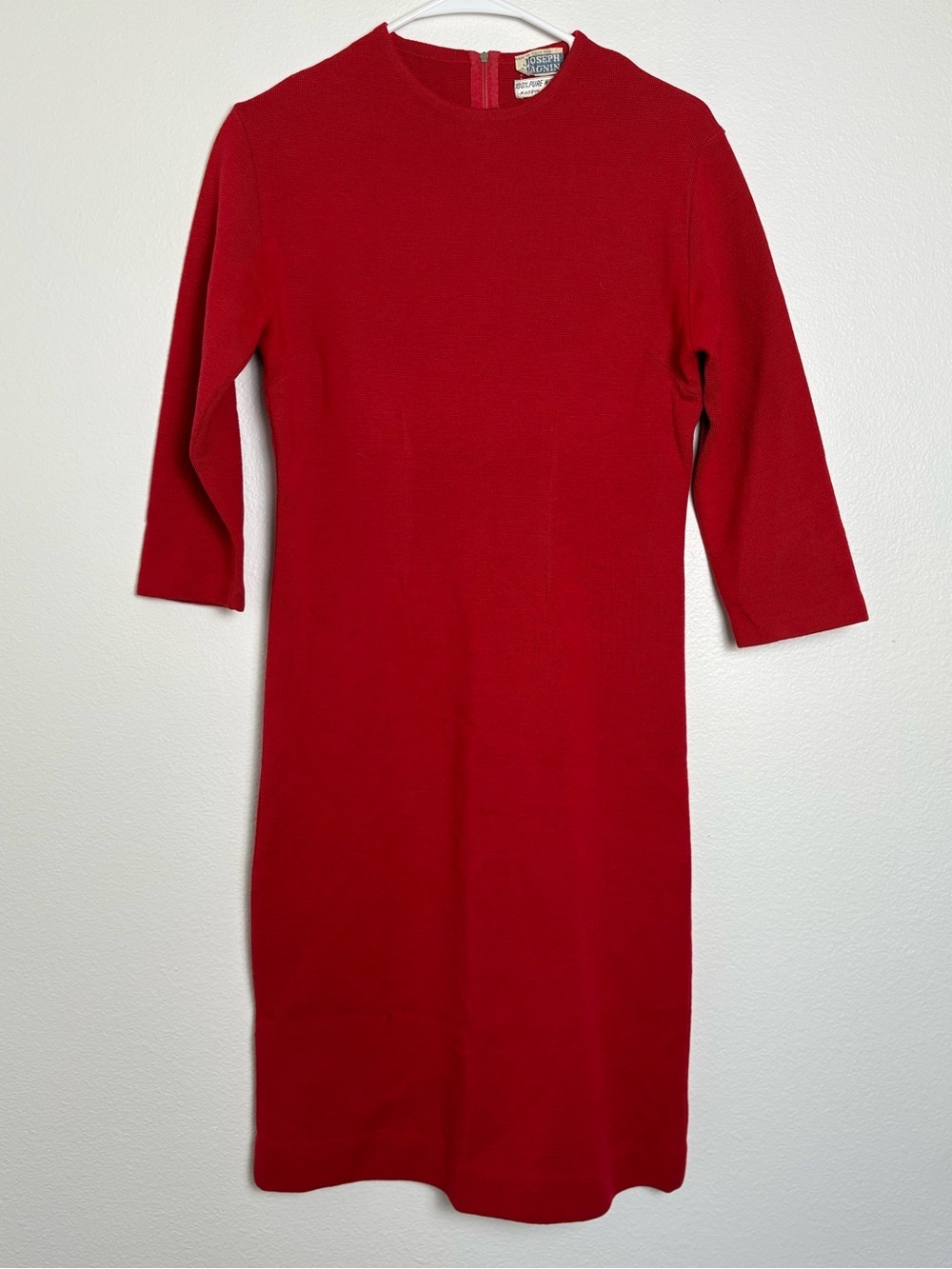 Joseph Magnin Pure Wool Red Long-Sleeve Knit Sheath Dress Size 8